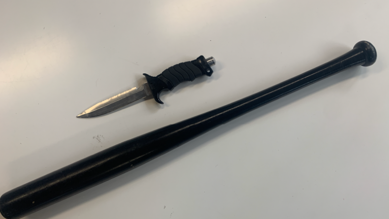 Knife and baseball bat found in a stolen car